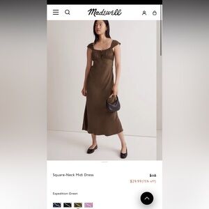 Madewell Square-Neck Midi Dress in Expedition Green Size 12 NWT